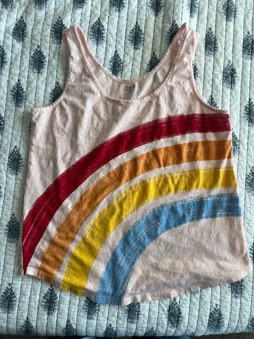 LOFT Pink Tank Top with Red Orange Yellow Blue Rainbow